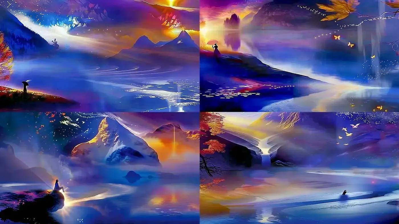 Dreamlike Landscape Illustrations with Ethereal Quality and Dynamic Atmosphere - Midjourney sref style