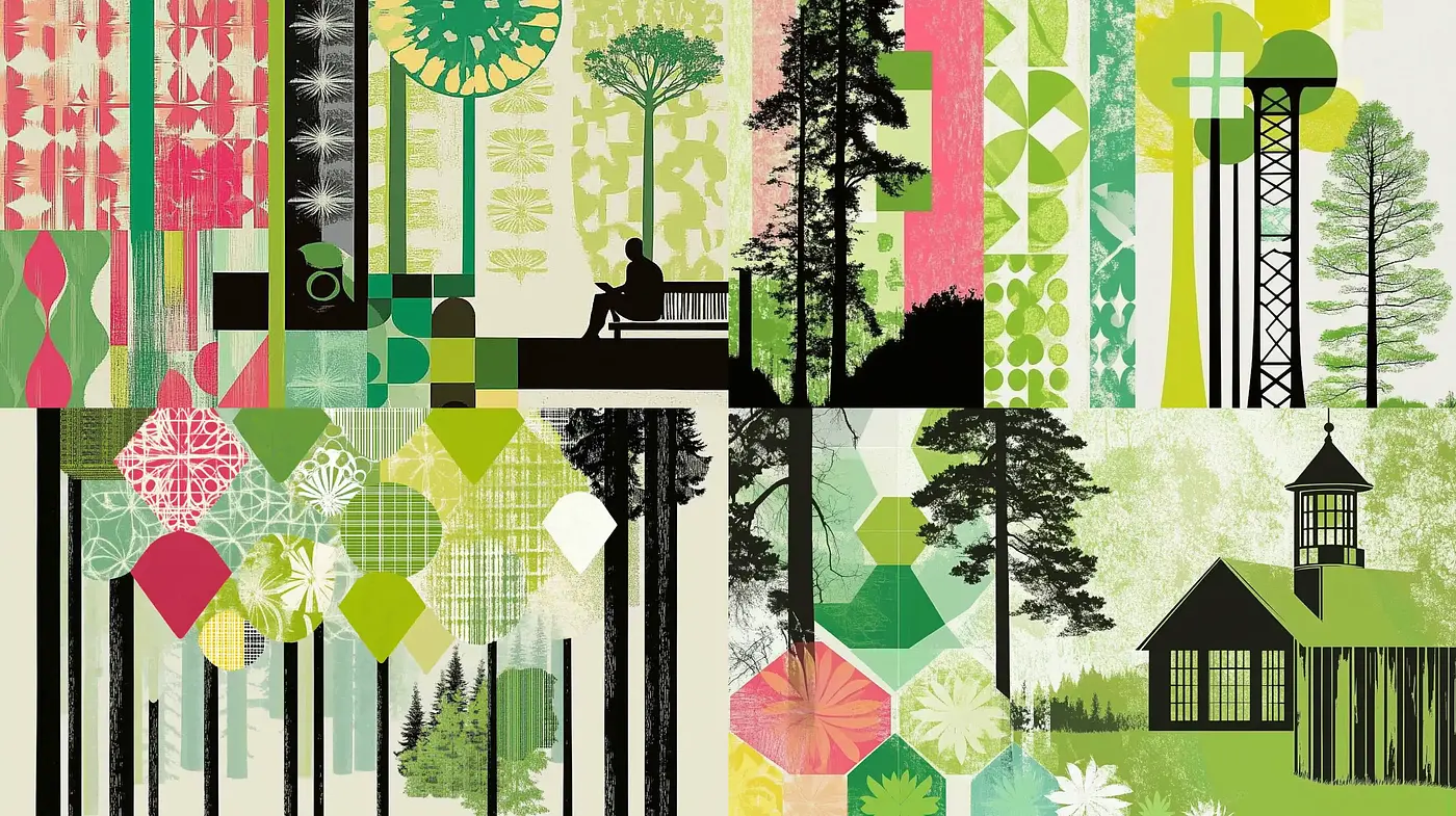 Harmonious Geometric Sylvan Collage - Midjourney sref style