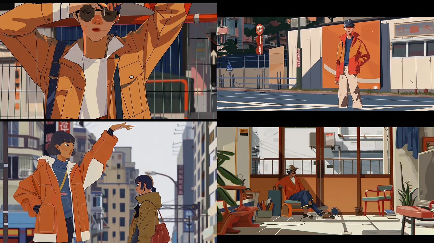 Urban Modernity with a Touch of Anime Elegance - Midjourney sref style