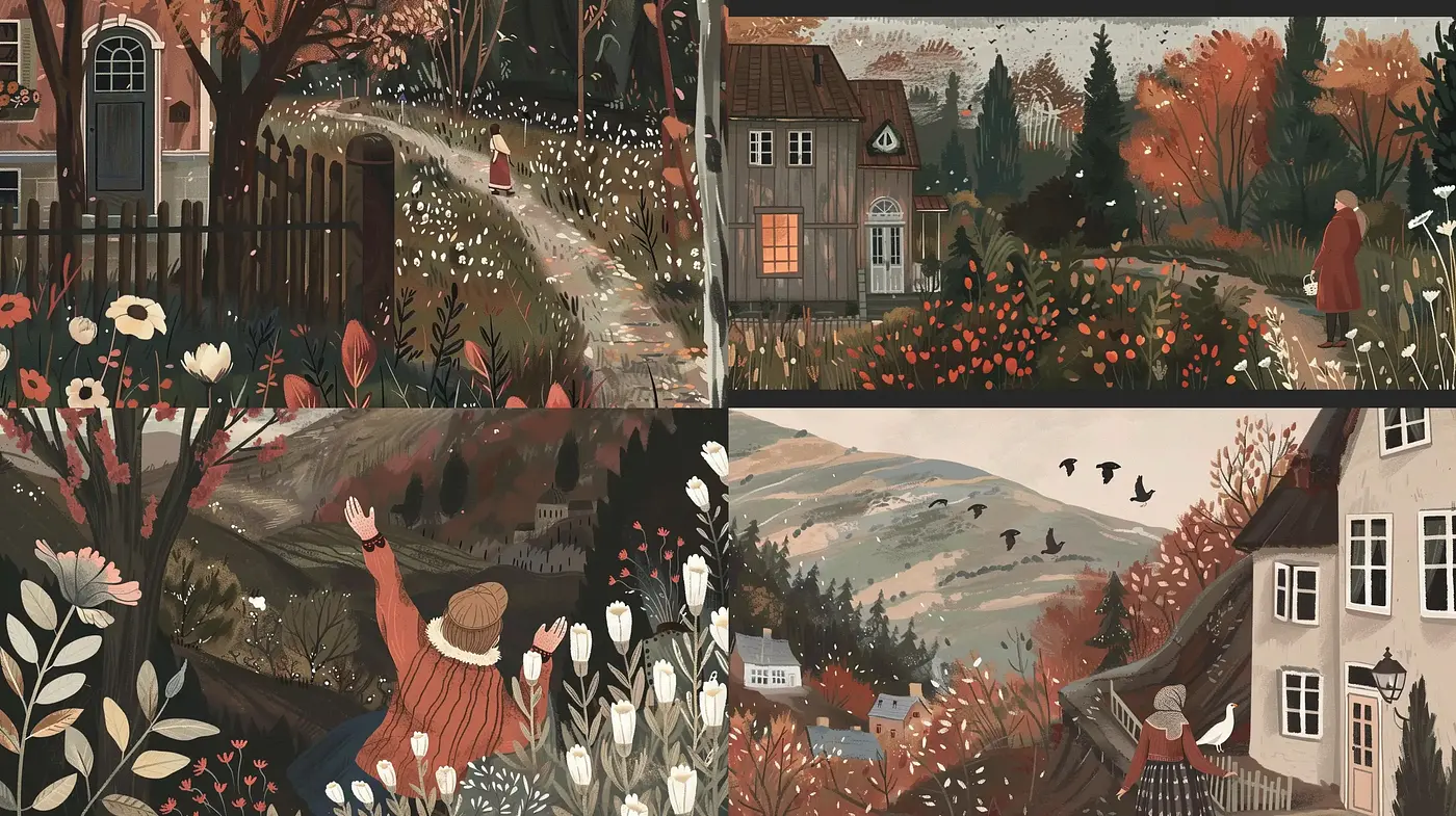 Rustic Serenity: An Idyllic Interpretation of Countryside Harmony - Midjourney sref style