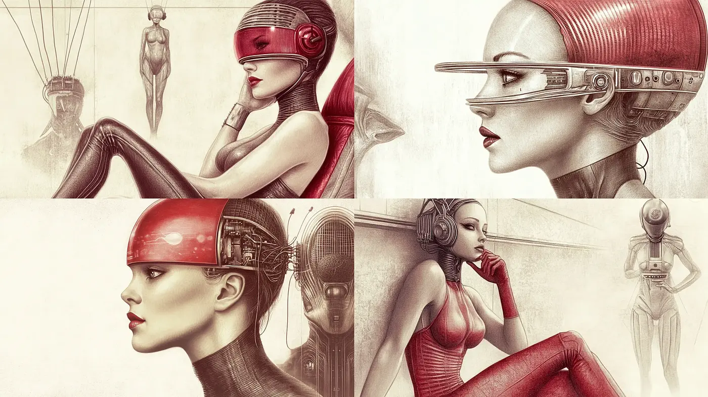 Futuristic Retro Elegance with a Cybernetic Twist - Midjourney sref style