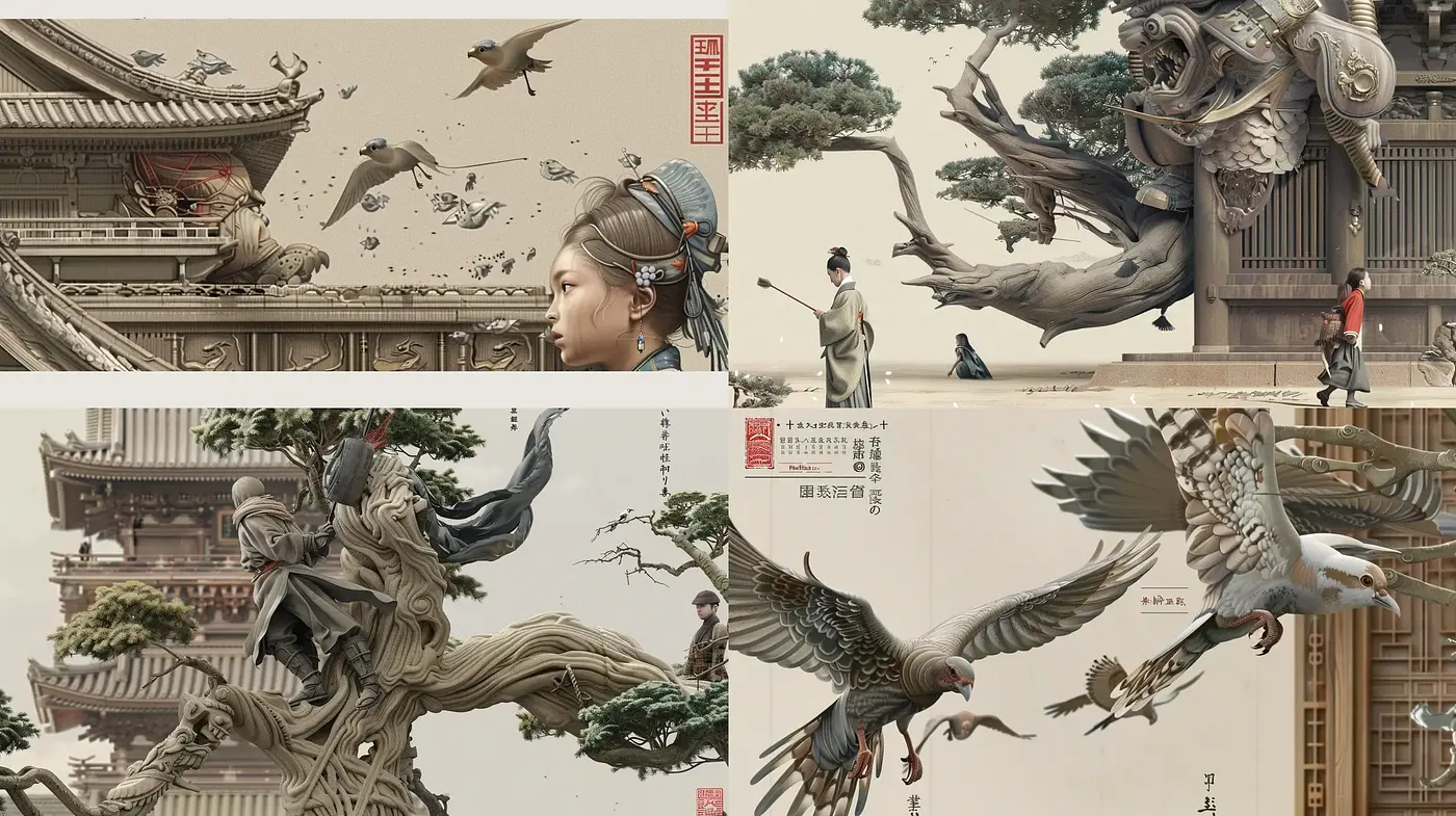 Ethereal Mythical Serenity: A Fusion of Traditional Asian Motifs and Dreamlike Elegance - Midjourney sref style