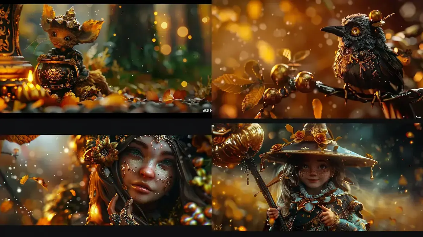 Enchanted Autumnal Twilight: A Magical Fusion of Warm Hues and Mythical Moods - Midjourney sref style