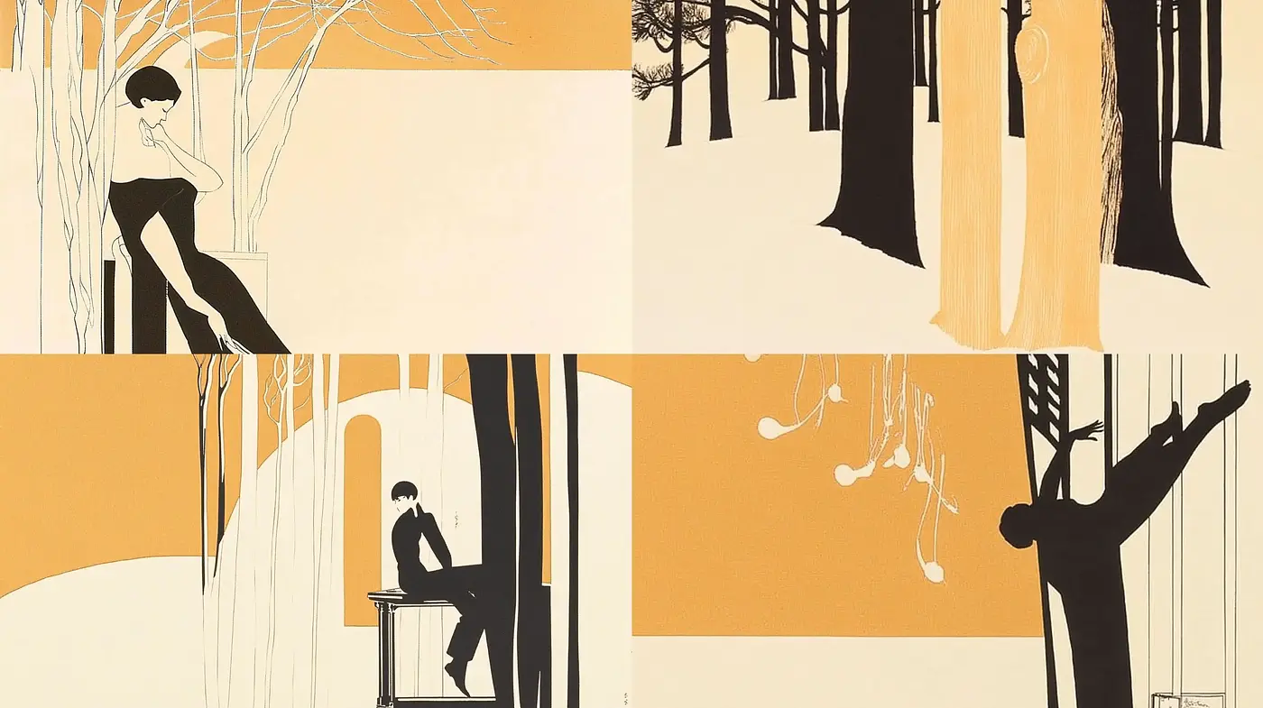 Autumn Hues and Stylized Silhouettes: A Modern Take on Art Nouveau - Midjourney sref style