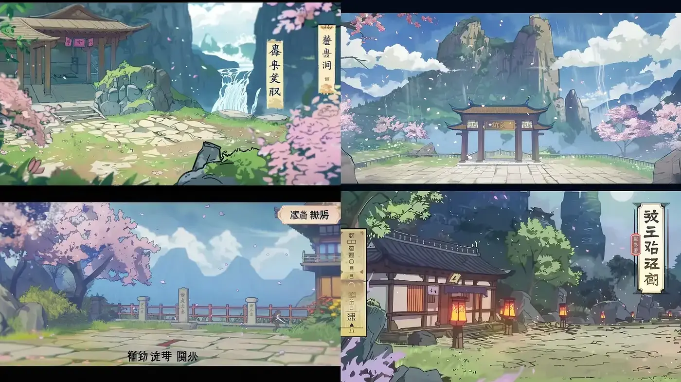 Serene and Whimsical East Asian Landscape Illustrations with Harmonious Elements - Midjourney sref style