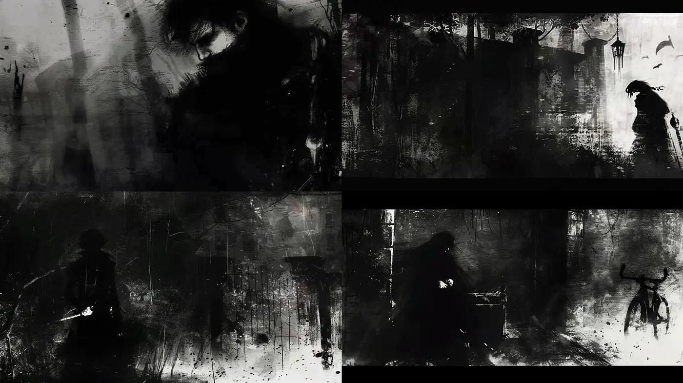 Ethereal Monochrome Dreamscape: A Study in Shadow and Texture - Midjourney sref style