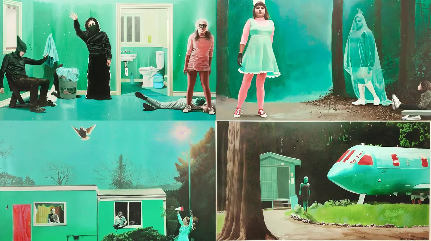 Surrealist Cinematic Enigma: A Homage to Retrofuturism and Vintage Film - Midjourney sref style