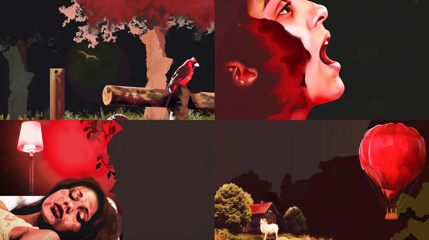 Crimson Echoes: A Synthesis of Surrealism and Digital Vibrancy in Visual Art - Midjourney sref style