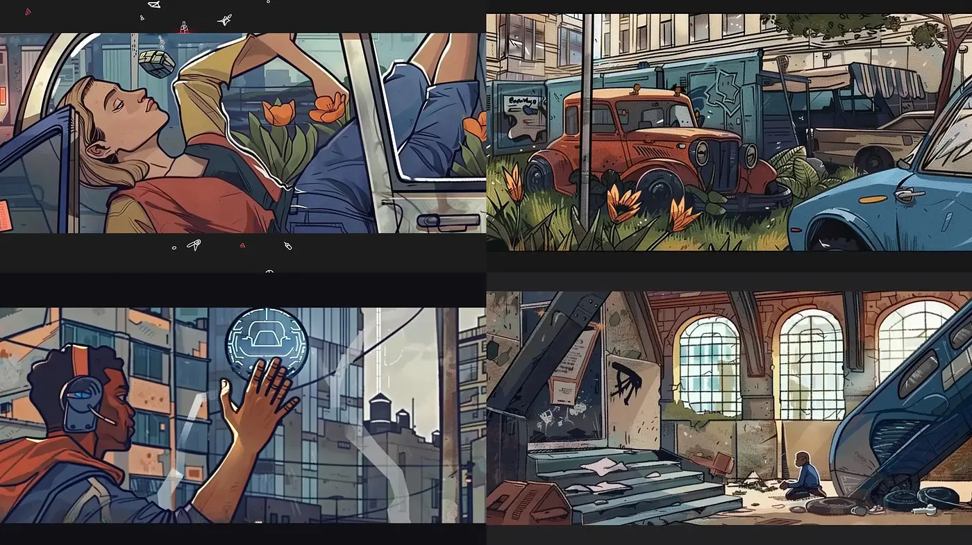 Consistent Comic-Style Illustrations with a Retrofuturistic Essence - Midjourney sref style