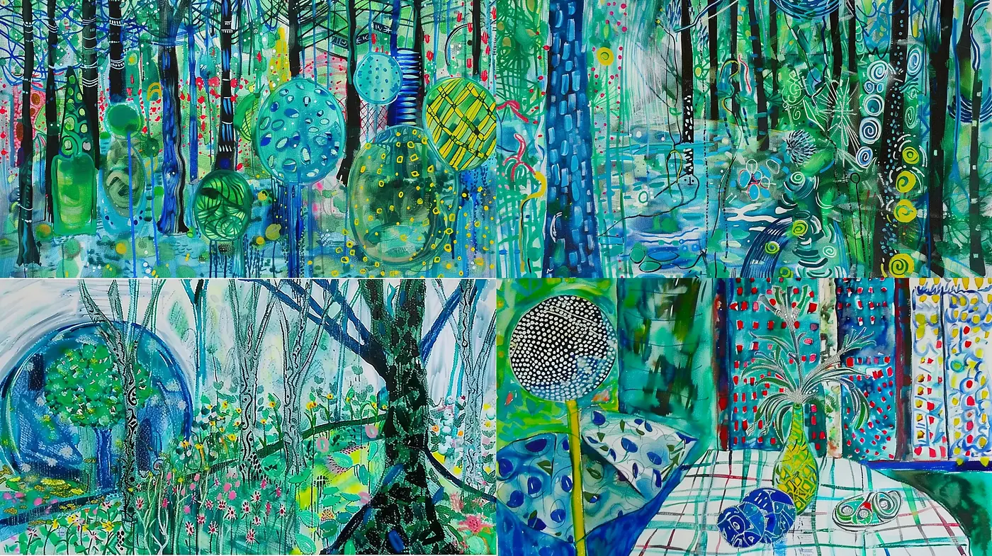 Luminous Psychedelic Arboretum: A Vivid and Stylized Ode to Nature in the Vein of Expressionistic Artistry - Midjourney sref style