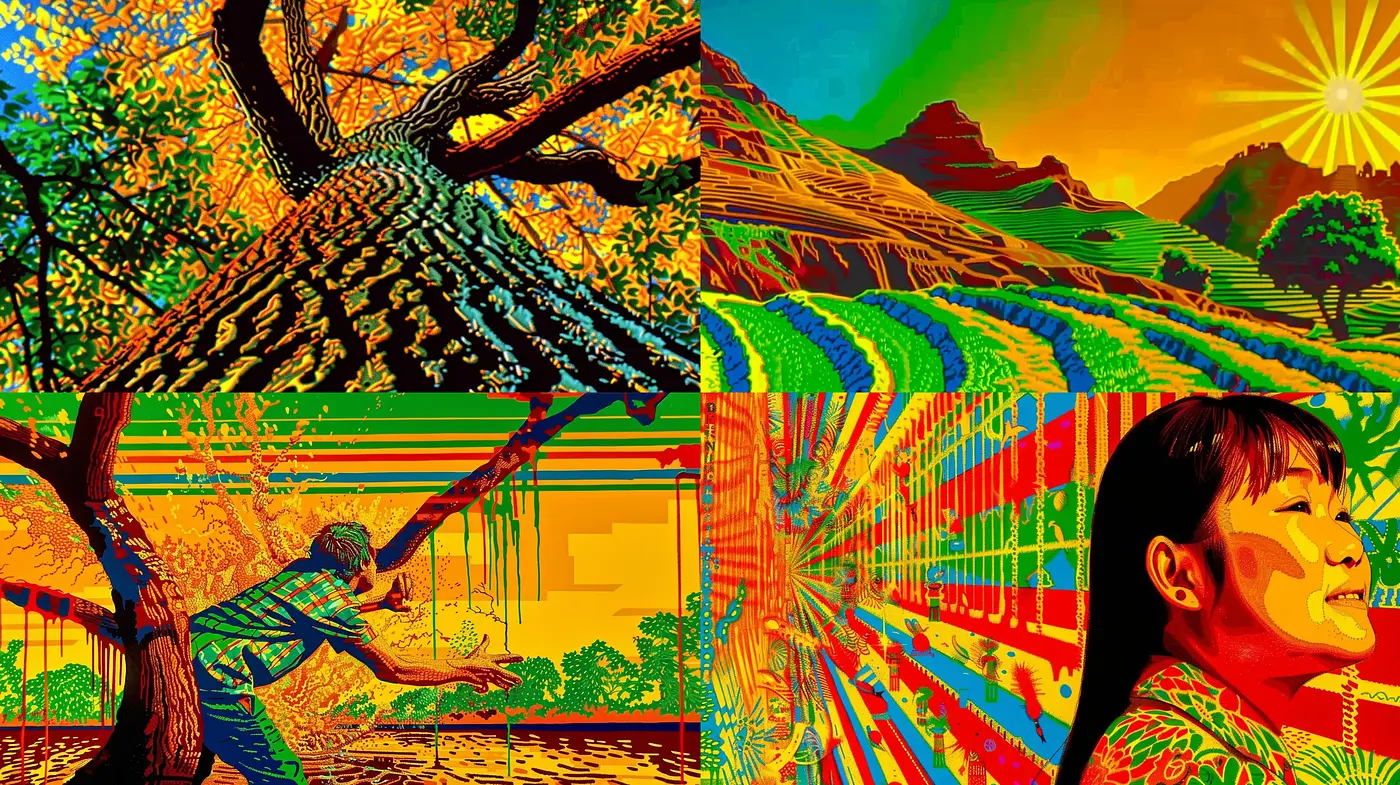 Vibrant Post-Impressionist Panorama with Contemporary Dynamism - Midjourney sref style