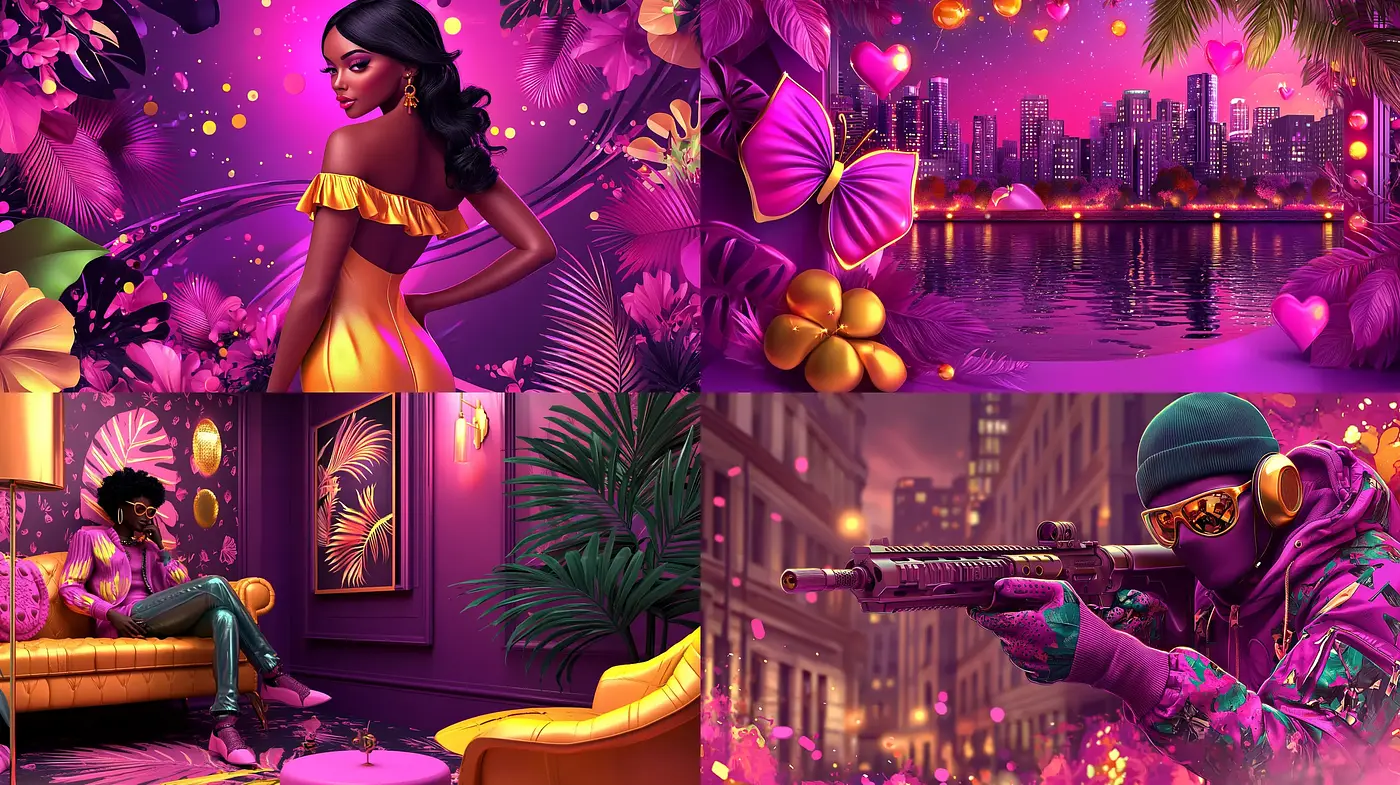 Neon-Noir Tropical Extravaganza - Midjourney sref style