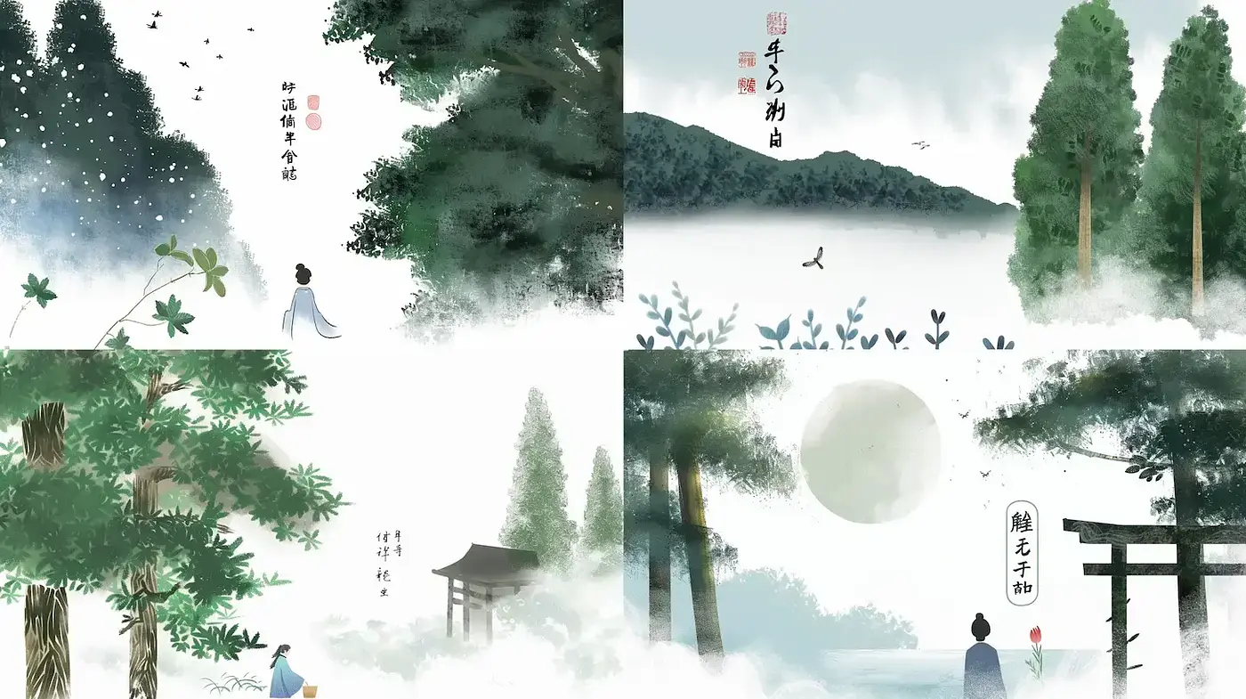Serene and Ethereal Landscapes with a Touch of Traditional Eastern Aesthetic - Midjourney sref style