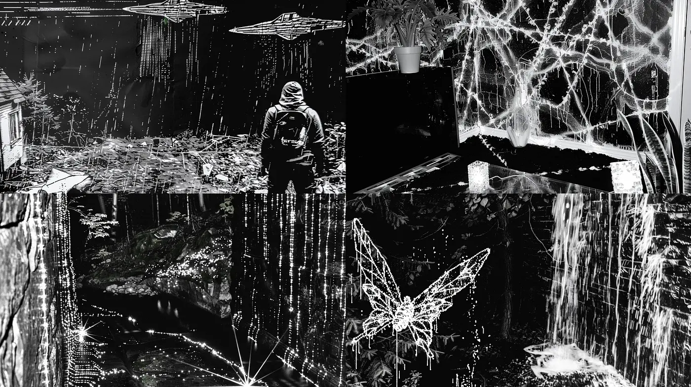 Monochromatic Enigma: A Confluence of Surrealism and Digital Art - Midjourney sref style