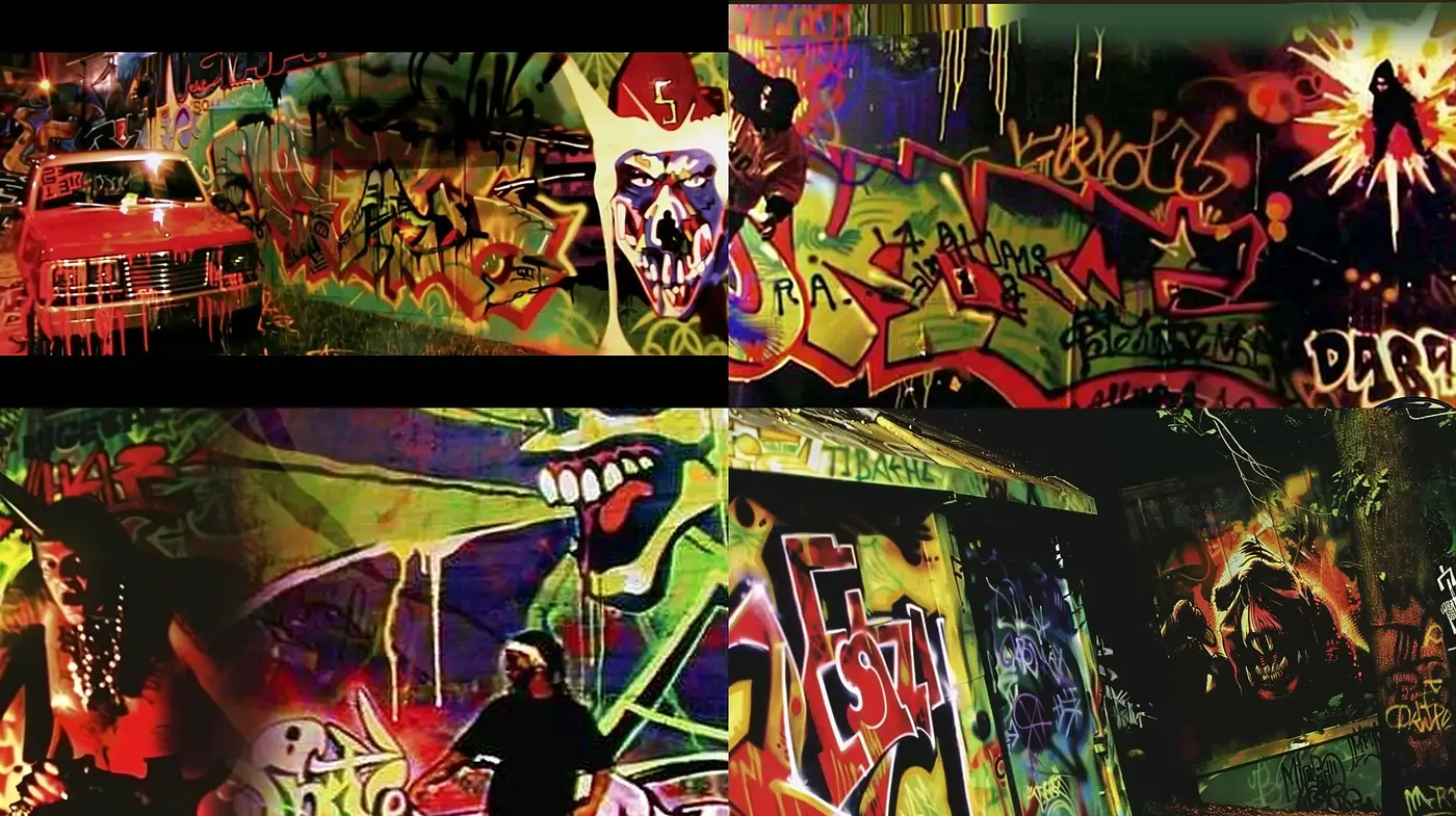 Urban Graffiti Chaos: A Fusion of Street Art and Digital Brushwork - Midjourney sref style