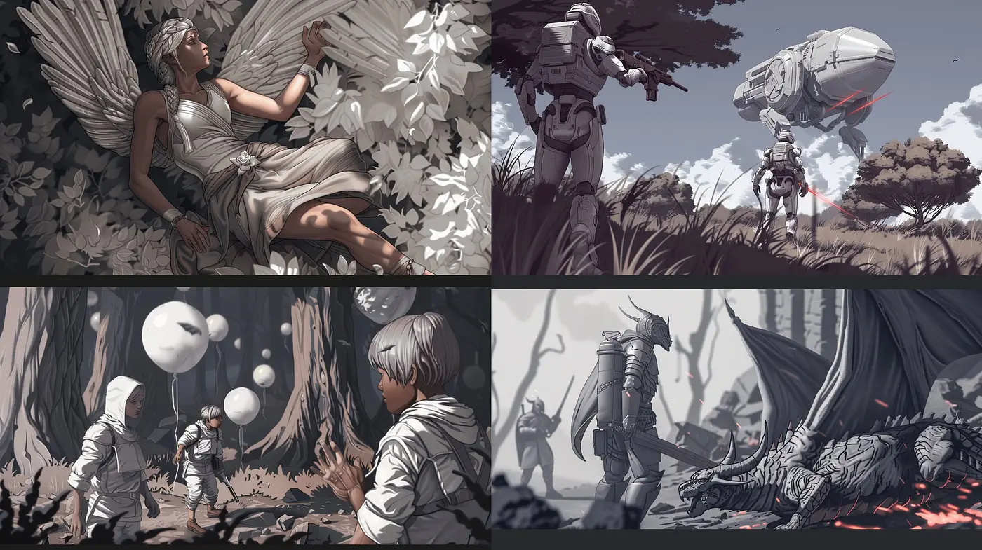 Monochromatic Dreams in Strokes of Sci-Fi and Fantasy - Midjourney sref style