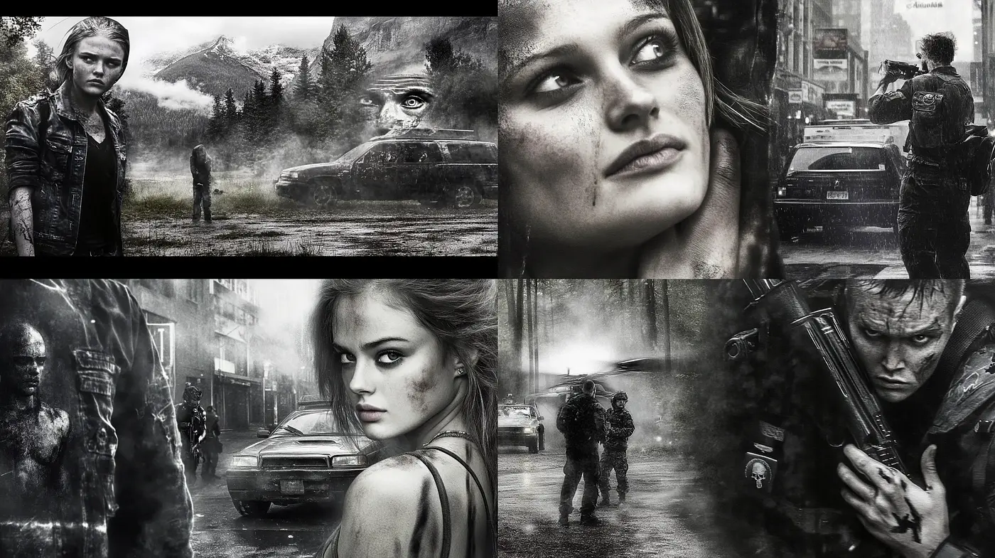 Moody Monochrome Cinematics: A Homage to Neo-Noir Atmospherics and Character Intensity - Midjourney sref style