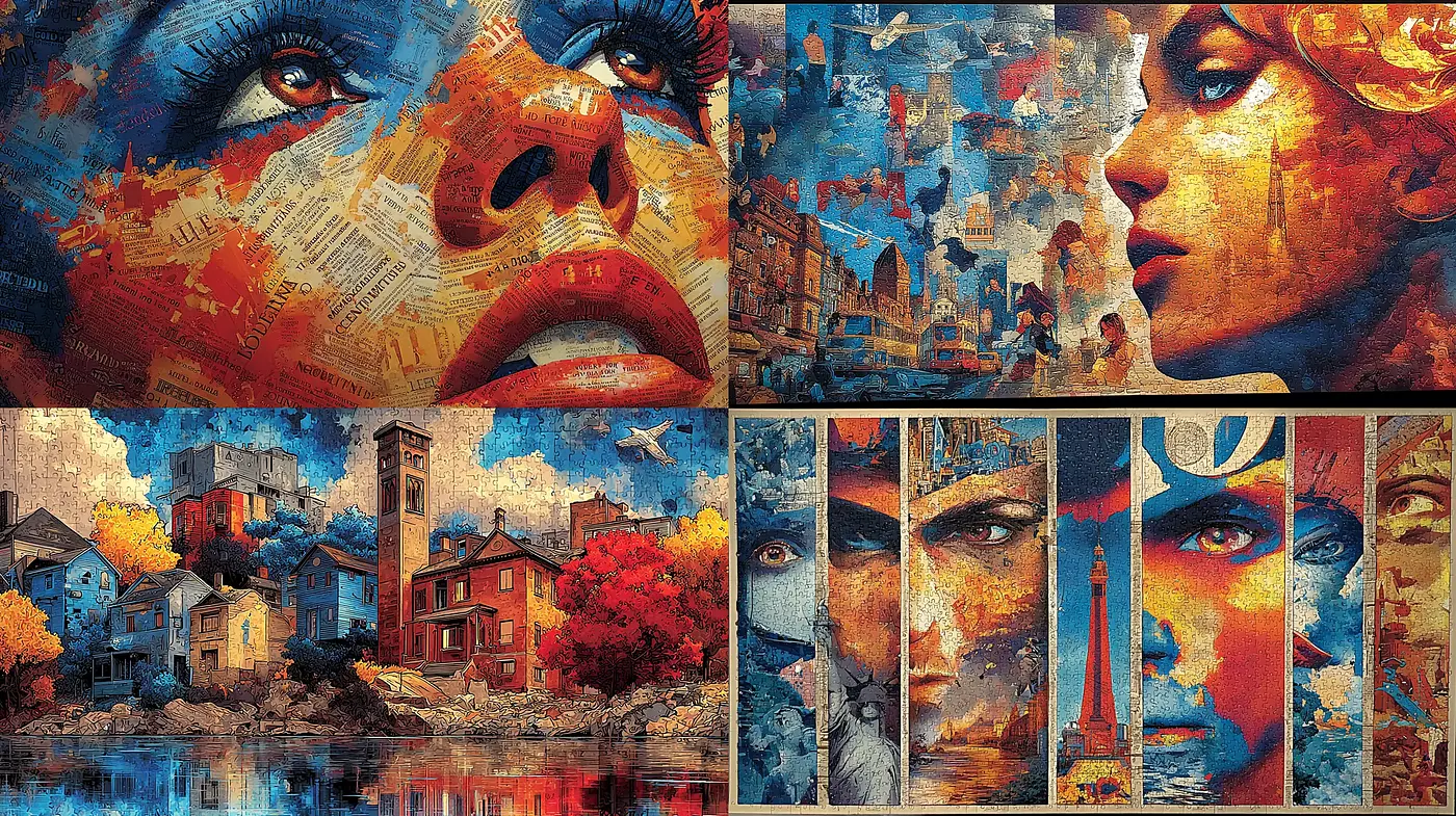 Vividly textured collage inspired by contemporary pop-art aesthetics - Midjourney sref style