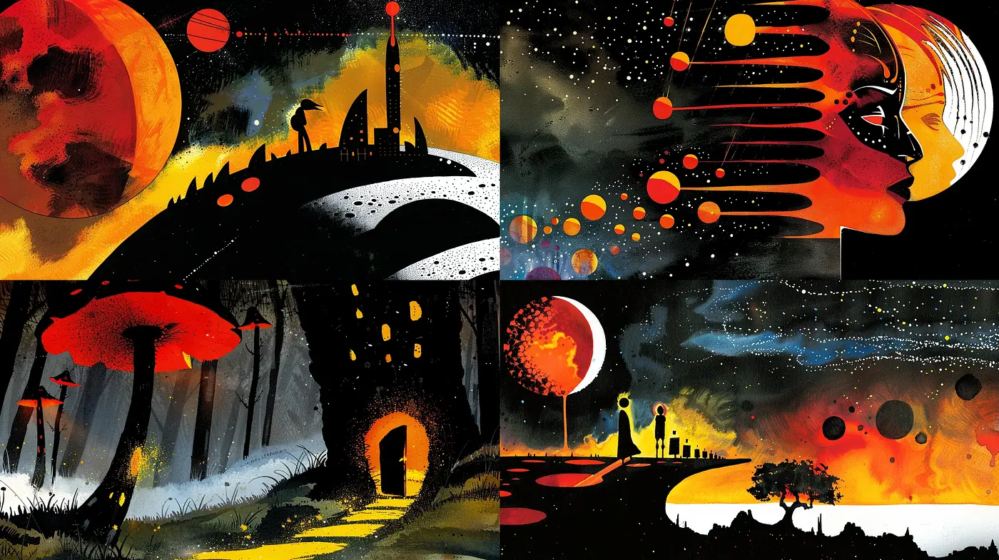 Cosmic Symbiosis: An Artistic Fusion of Retro Futurism and Psychedelia - Midjourney sref style