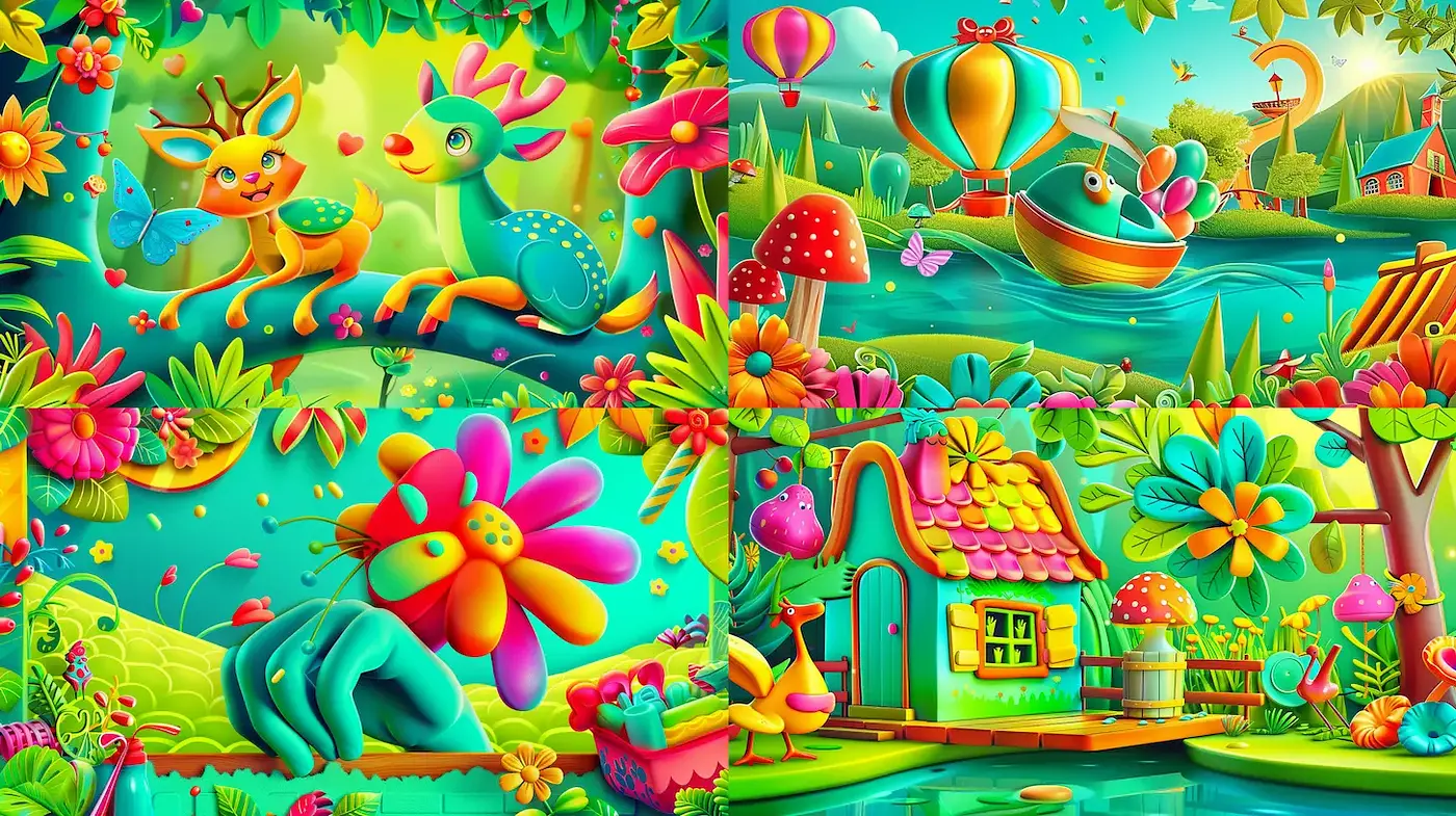 Vibrant and Whimsical Fantasy Illustration with Playful Elements - Midjourney sref style