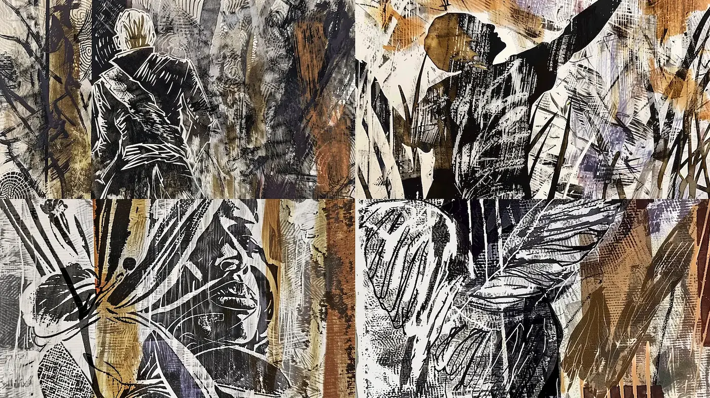Dynamic and Textural Composition with a Contemporary Edge - Midjourney sref style