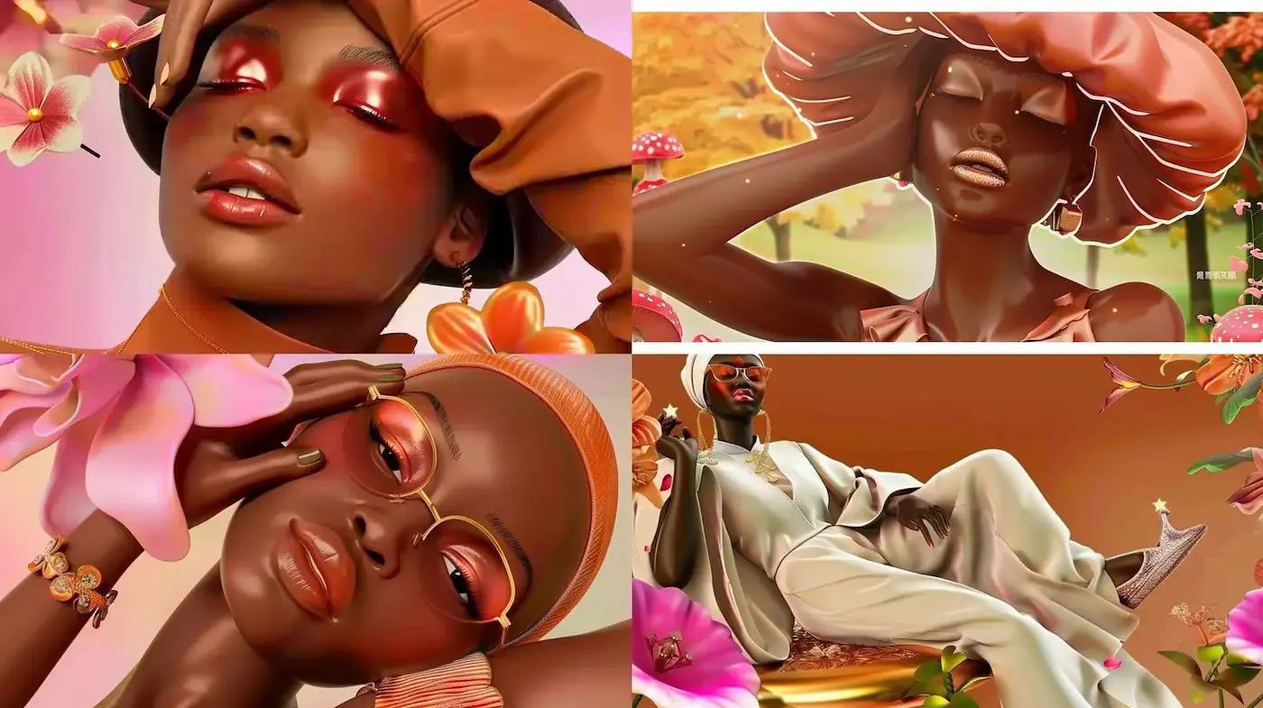 Vibrant and Elegant Portraits with Whimsical Flora and Bold Colors - Midjourney sref style