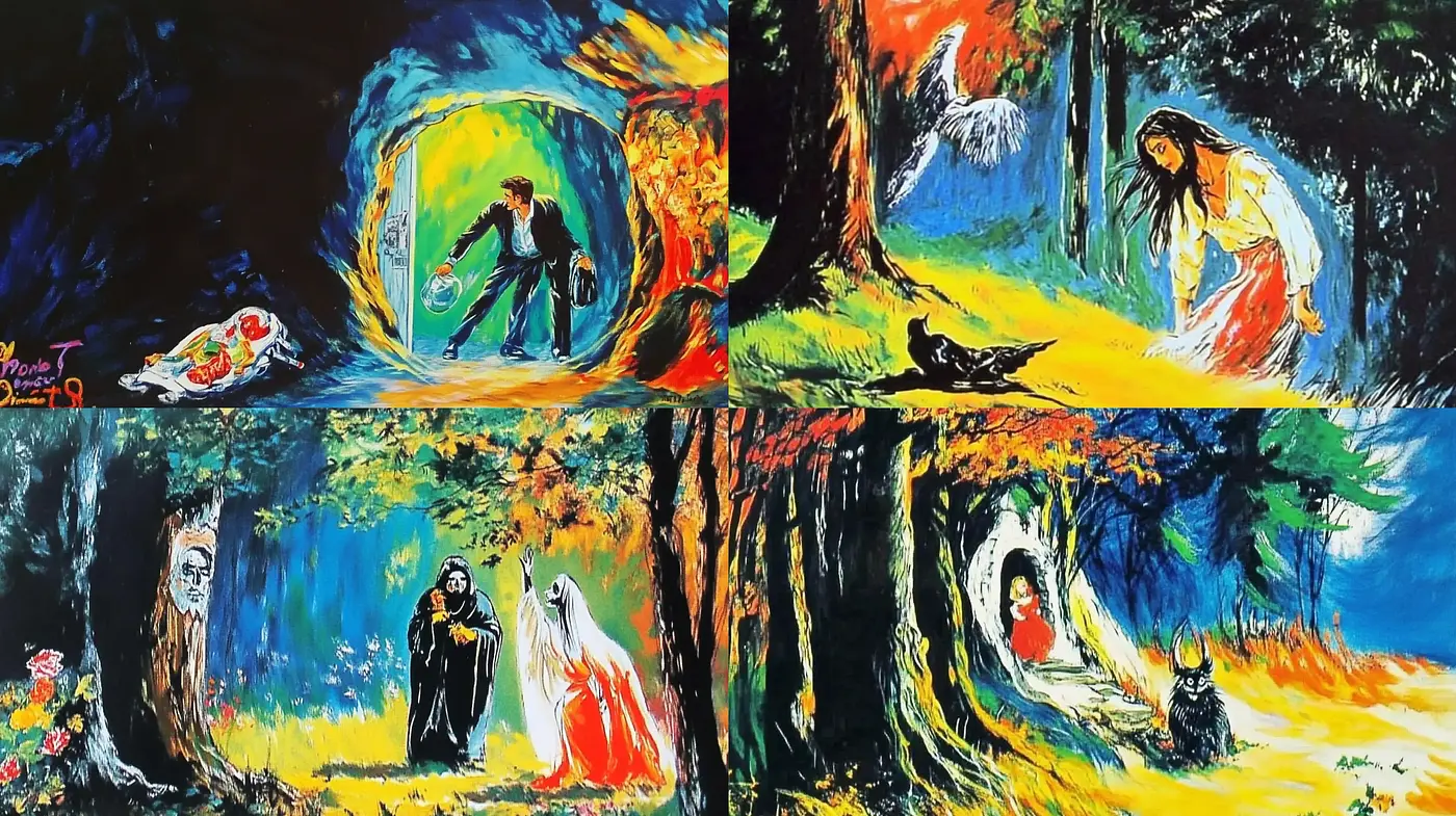 Ethereal Dreams in Vivid Hues: A Fusion of Fantasia and Chiaroscuro - Midjourney sref style