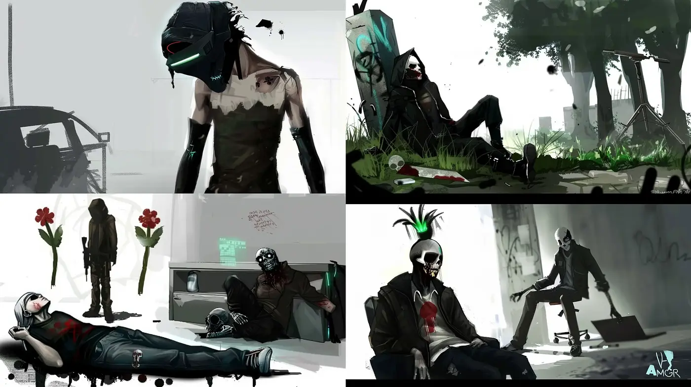 Dystopian Grunge with a Stylized Graphic Novel Aesthetic - Midjourney sref style