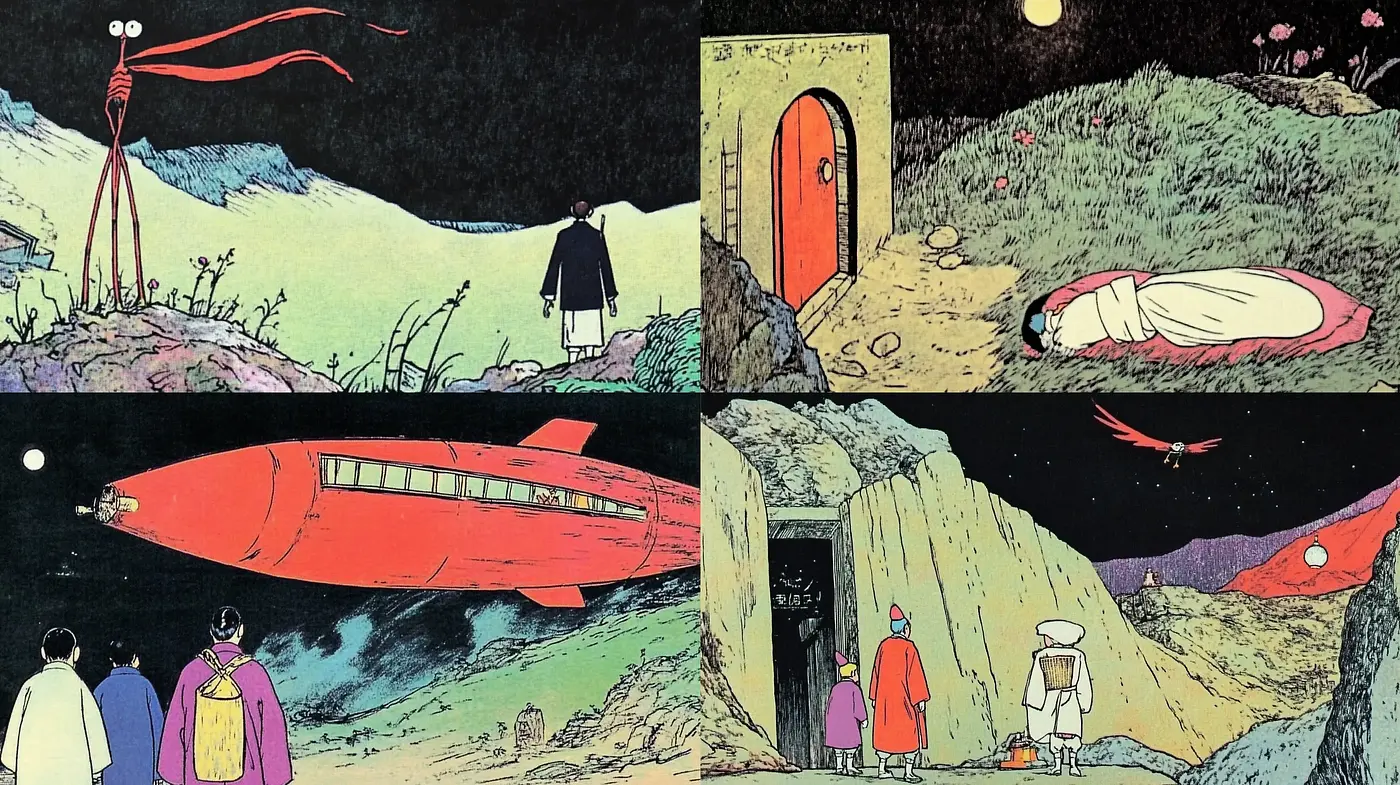 Enigmatic Retrofuturistic Dreamscape - Midjourney sref style