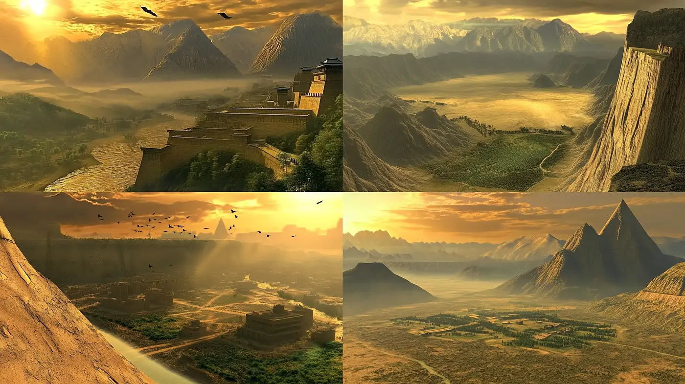 Epic Dusk - The Cinematic Essence of Ancient Landscapes - Midjourney sref style