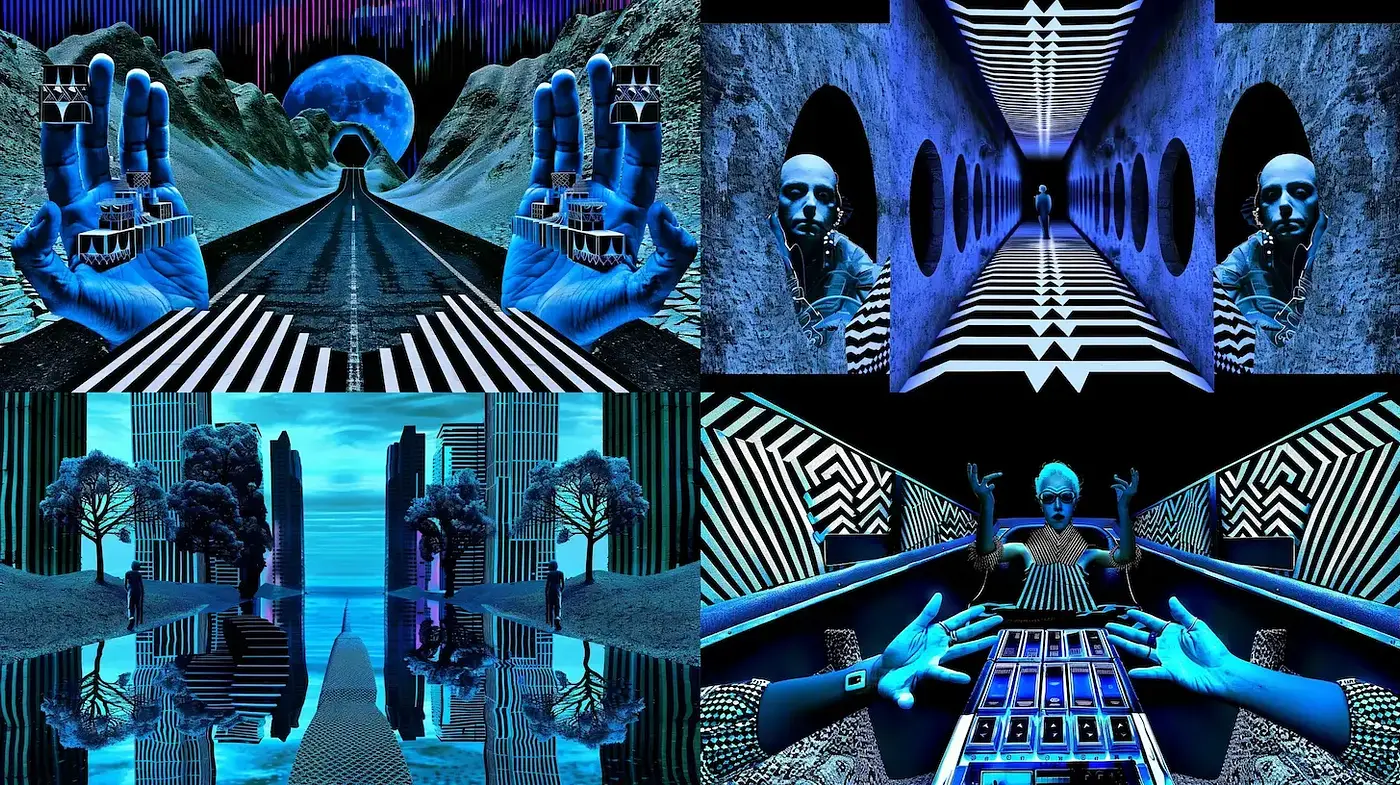 Futuristic, surreal visual exploration with geometric precision and vibrant color contrasts - Midjourney sref style