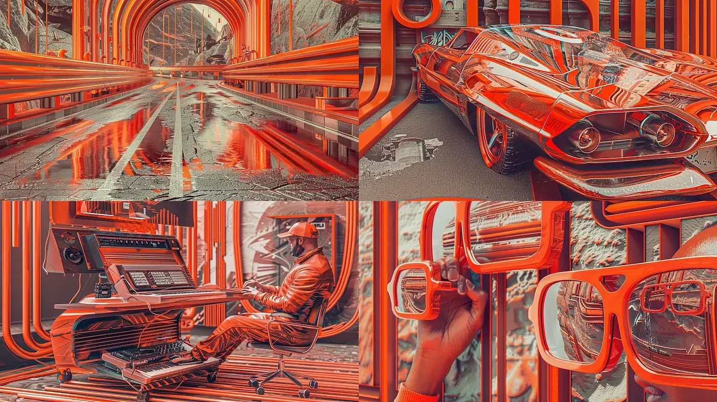 Futuristic and Vibrant Exploration of Orange Hues in a Consistent Visual Style - Midjourney sref style