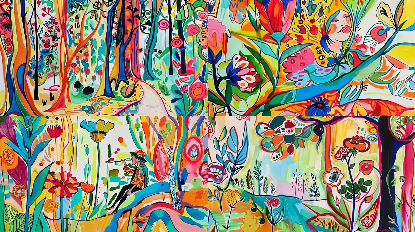 Vibrant and Whimsical Illustrative Expression of Nature - Midjourney sref style