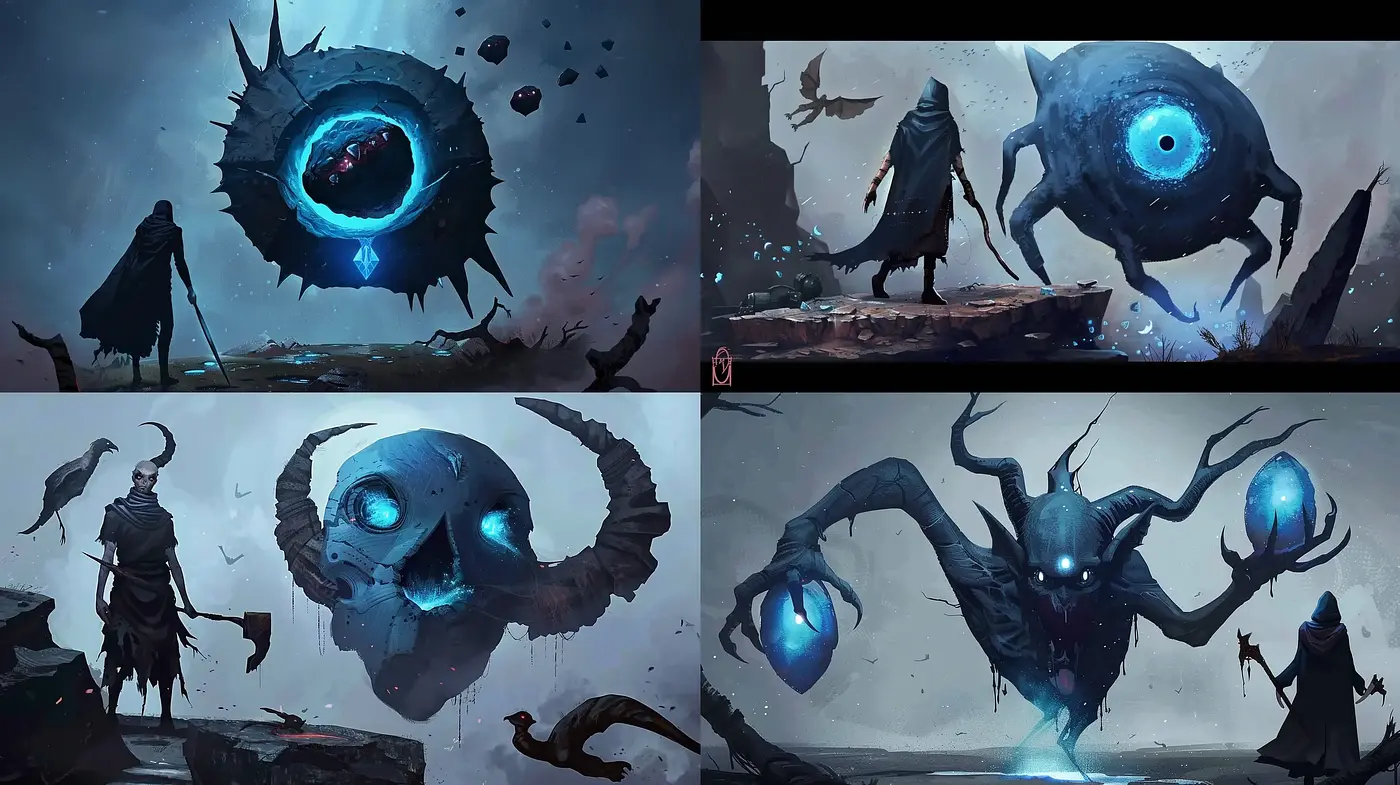 Ethereal Blue-toned Fantastical Visions of Surreal Entities - Midjourney sref style