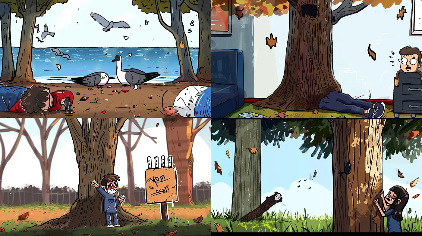 Consistent Whimsical Cartoon Narratives in Vibrant Outdoors - Midjourney sref style