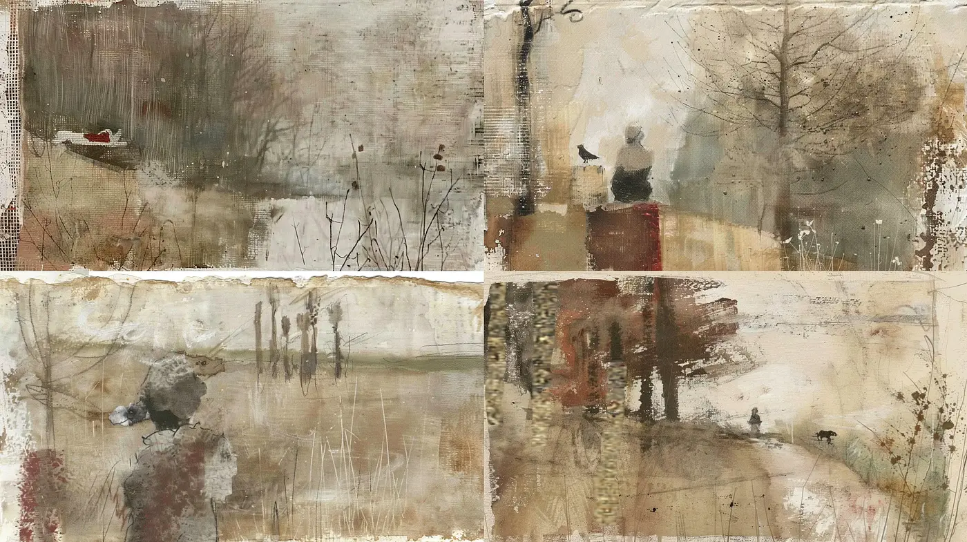 Faded Memories: A Medley of Sepia-Toned Abstract Vignettes - Midjourney sref style