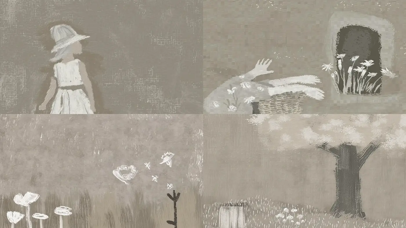 Subdued Sepia Tones and Textured Impressions - Midjourney sref style