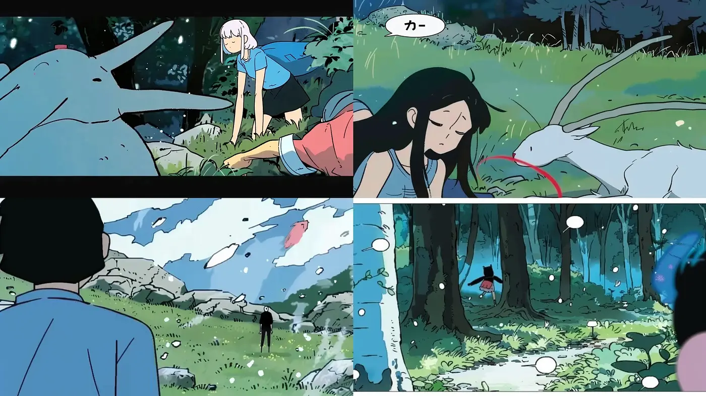 Enchanted Anime-Inspired Woodland Scenes with Vivid Color Blends - Midjourney sref style