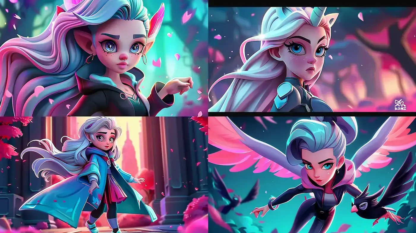 Vibrant blended fantasy aesthetics with whimsical character design - Midjourney sref style