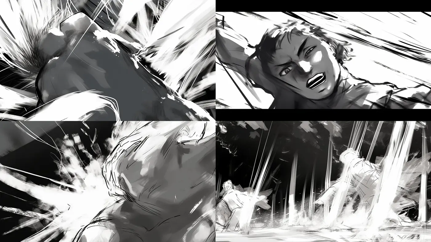 Dynamic Monochrome Sketches with Expressive Brushwork and High-Contrast Lighting - Midjourney sref style
