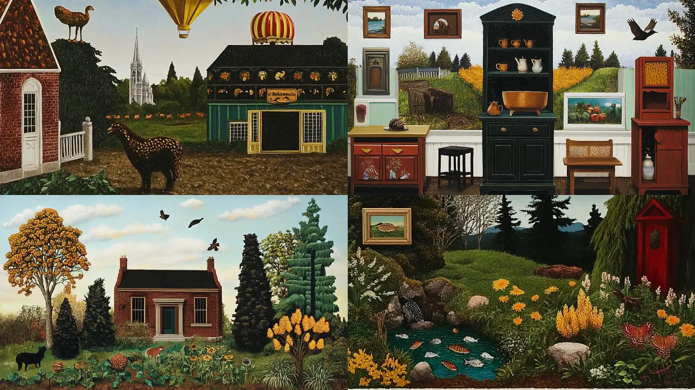 Rustic Homesteads: An Idyllic Depiction of Country Living - Midjourney sref style