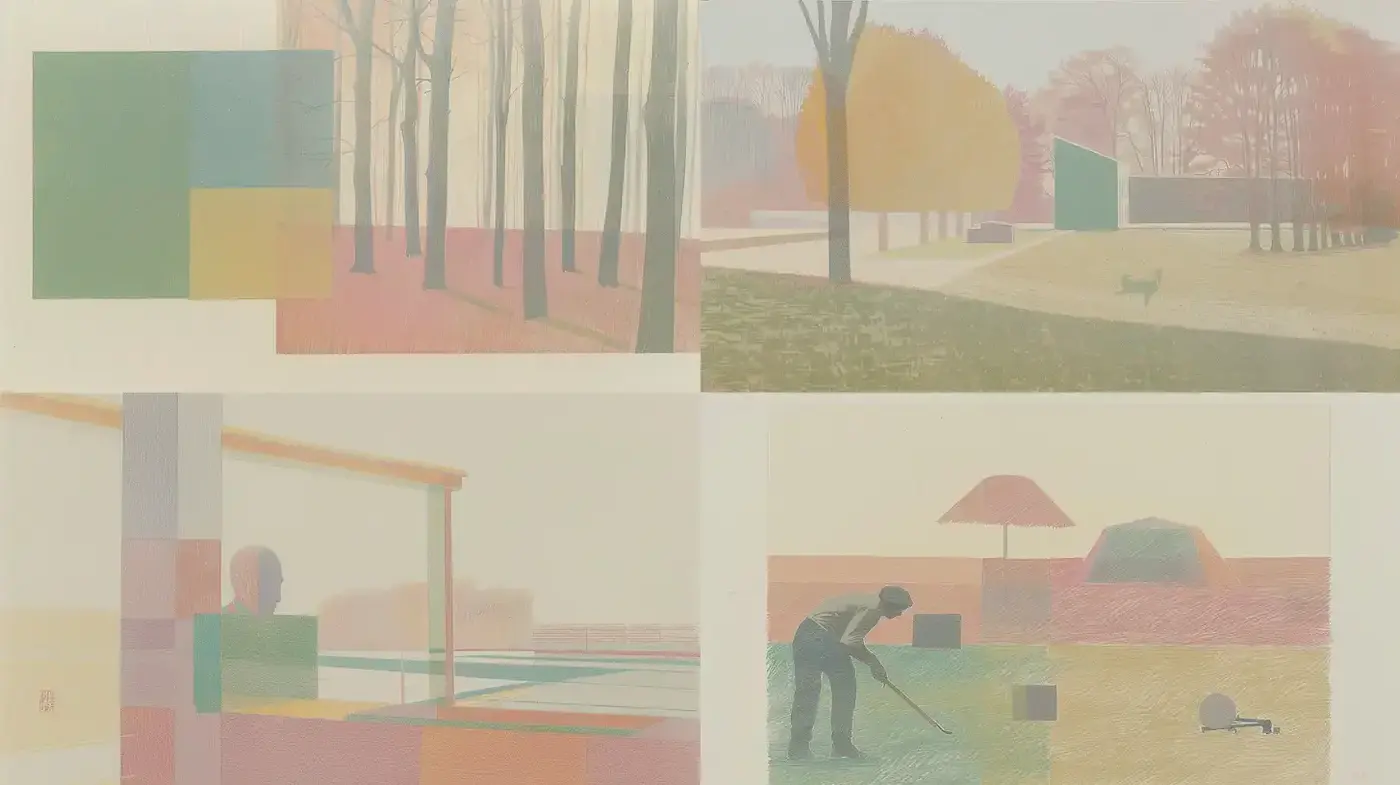 Subtle Pastel Landscapes with Geometric Elements and a Dreamlike Vibe - Midjourney sref style