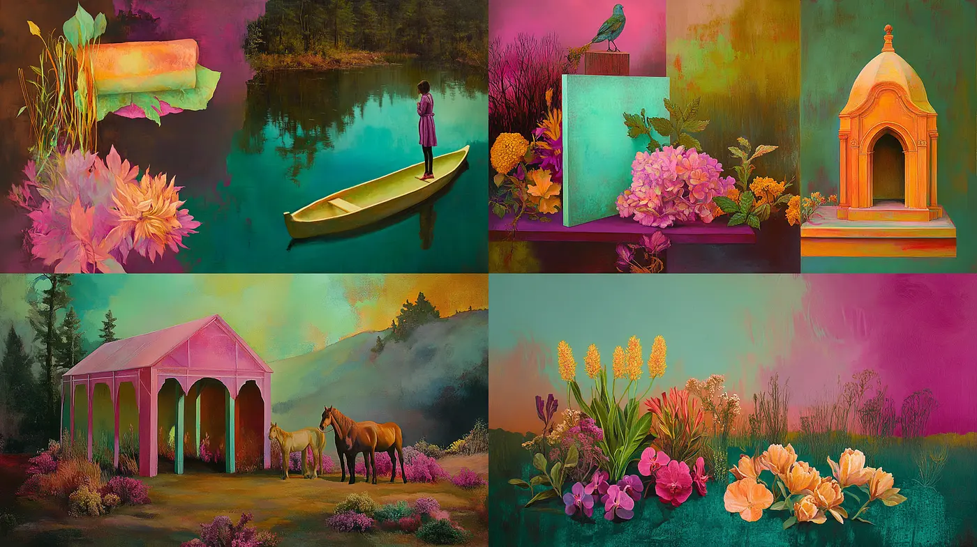 Vivid Surrealist Landscapes with a Dreamlike Quality - Midjourney sref style