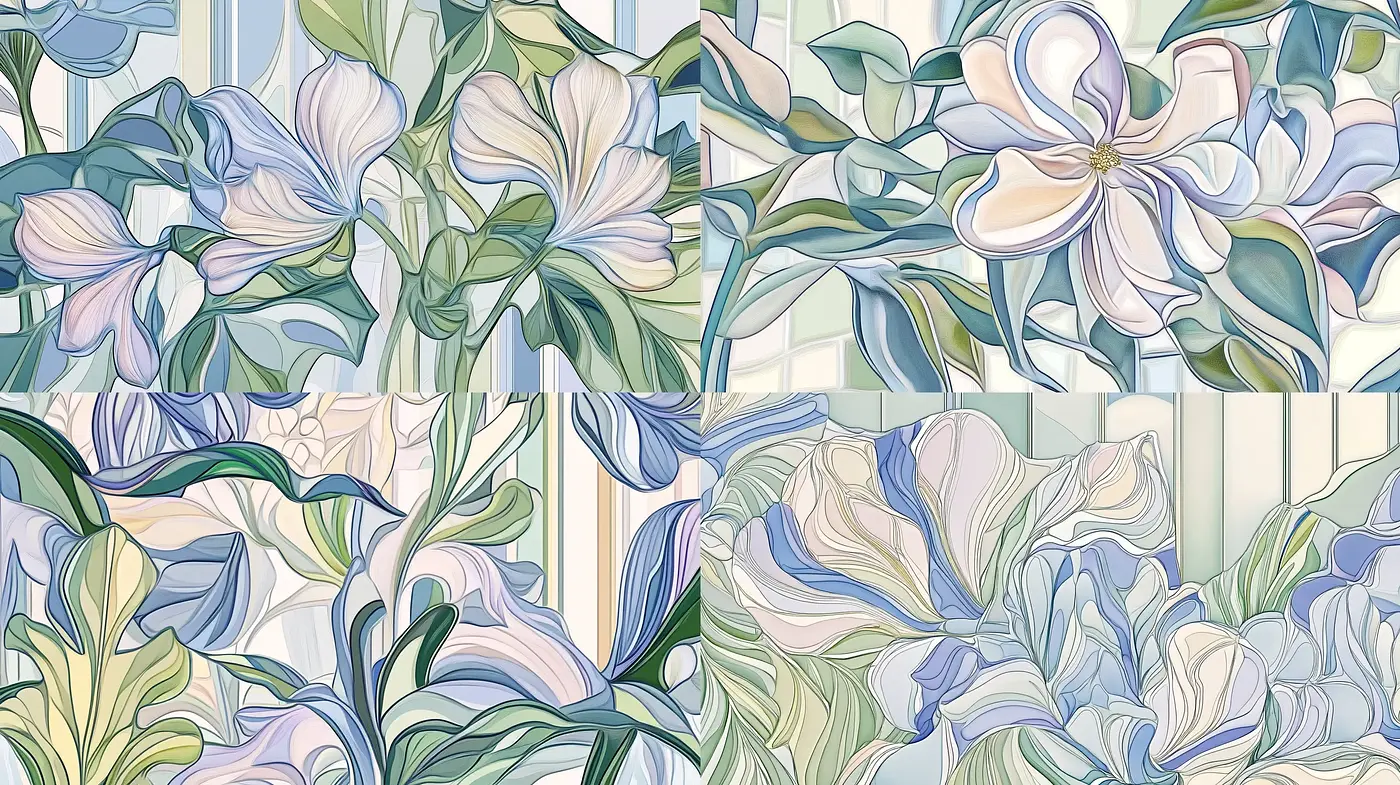 Ethereal Botanical Elegance in Stained Glass - Midjourney sref style