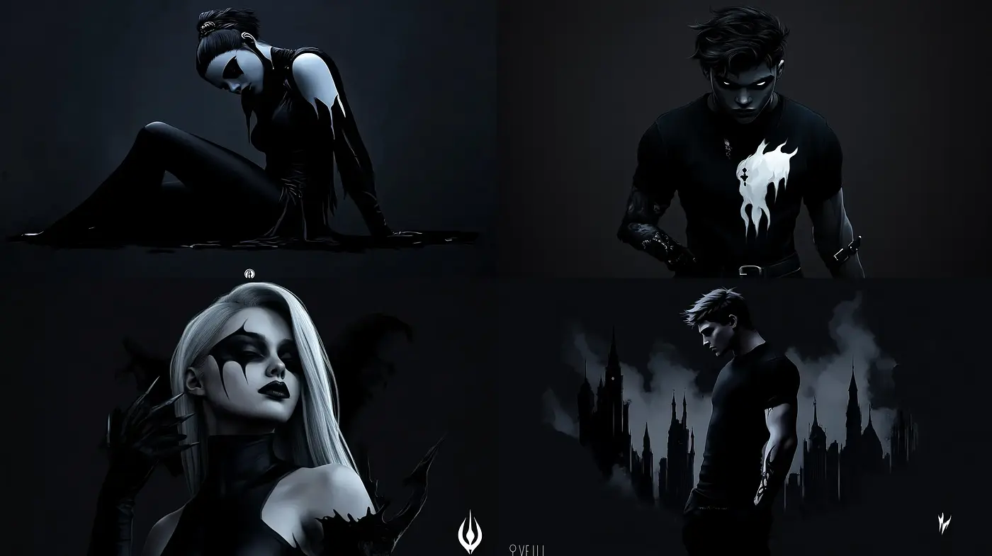 Monochromatic Shadows and Silhouettes: A Brooding Contemporary Digital Art Style - Midjourney sref style