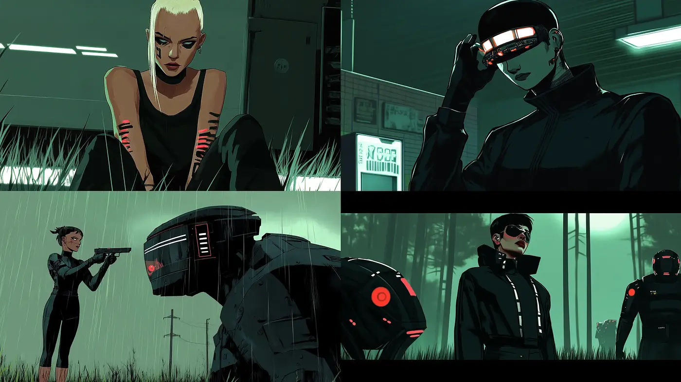 Cyberpunk Visual Symphony: Neon and Shadow Dance - Midjourney sref style