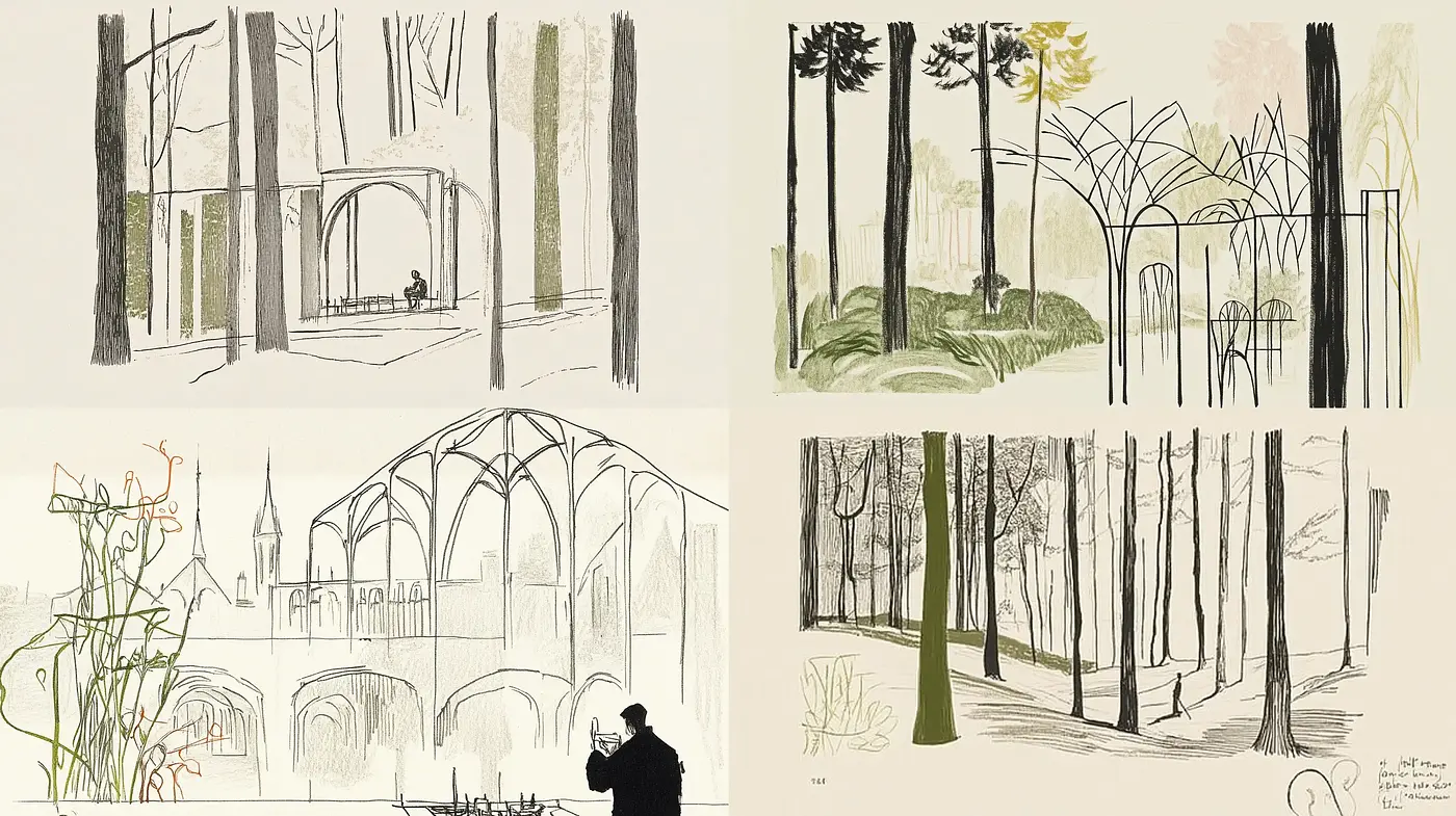 Contemplative Sketches of Arboreal Elegance - Midjourney sref style