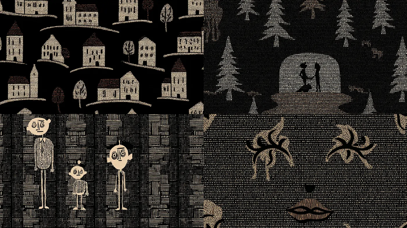Whimsical Folk Art with Nature and Quirky Characters - Midjourney sref style