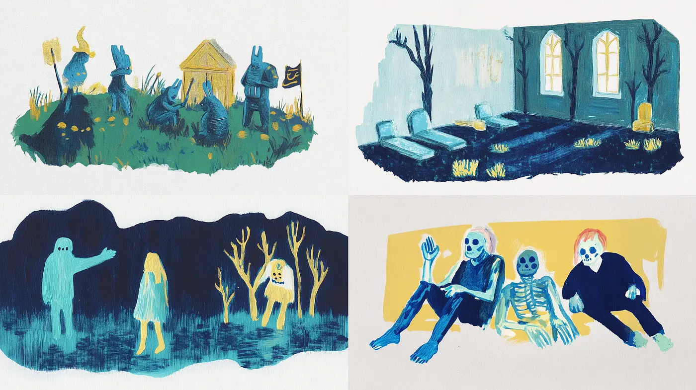 Eerie Whimsicality: A Hauntingly Playful Brushstroke Tale - Midjourney sref style