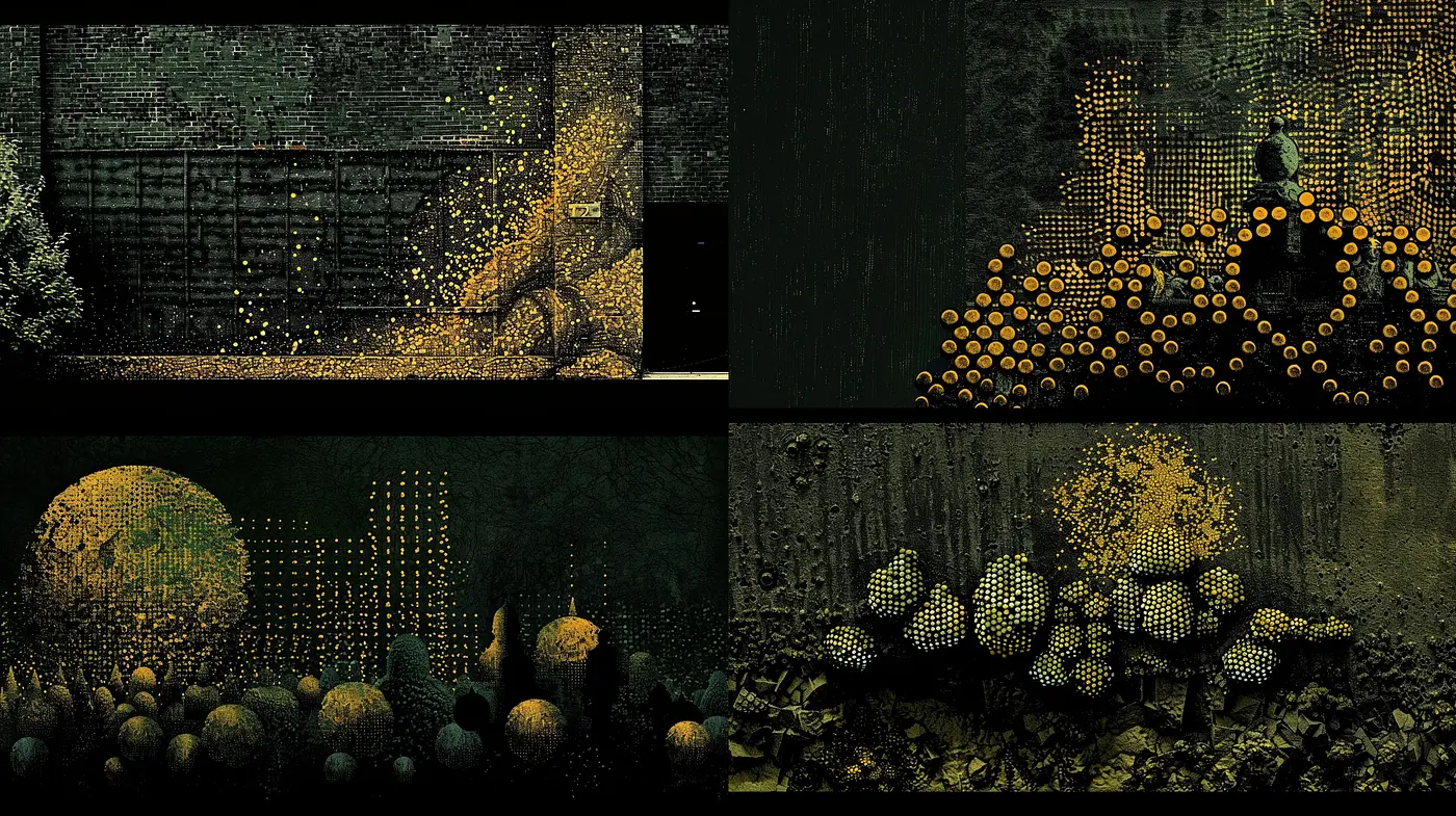Nocturnal Elegance in Pointillist Mosaic - Midjourney sref style